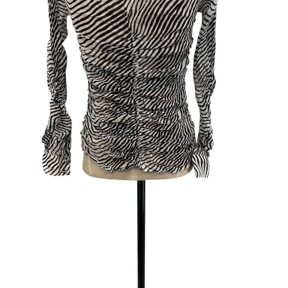 Tanya Taylor Shirt Top Blouse Button Down Ruched Zebra Print Silk Size 2 - Picture 9 of 13